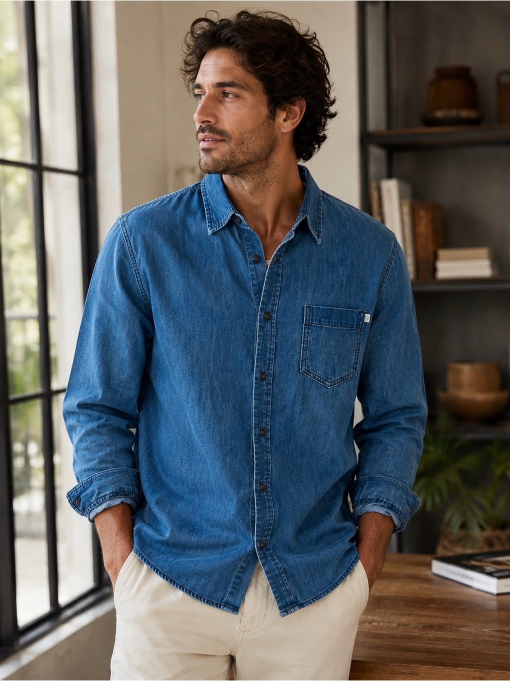 Timberland Denim Button‑Up Shirt – Men’s L (Slim Fit)